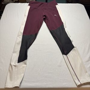 Puma Women's Small Burgandy Black White Leggings Athletic Athleisure Running Gym